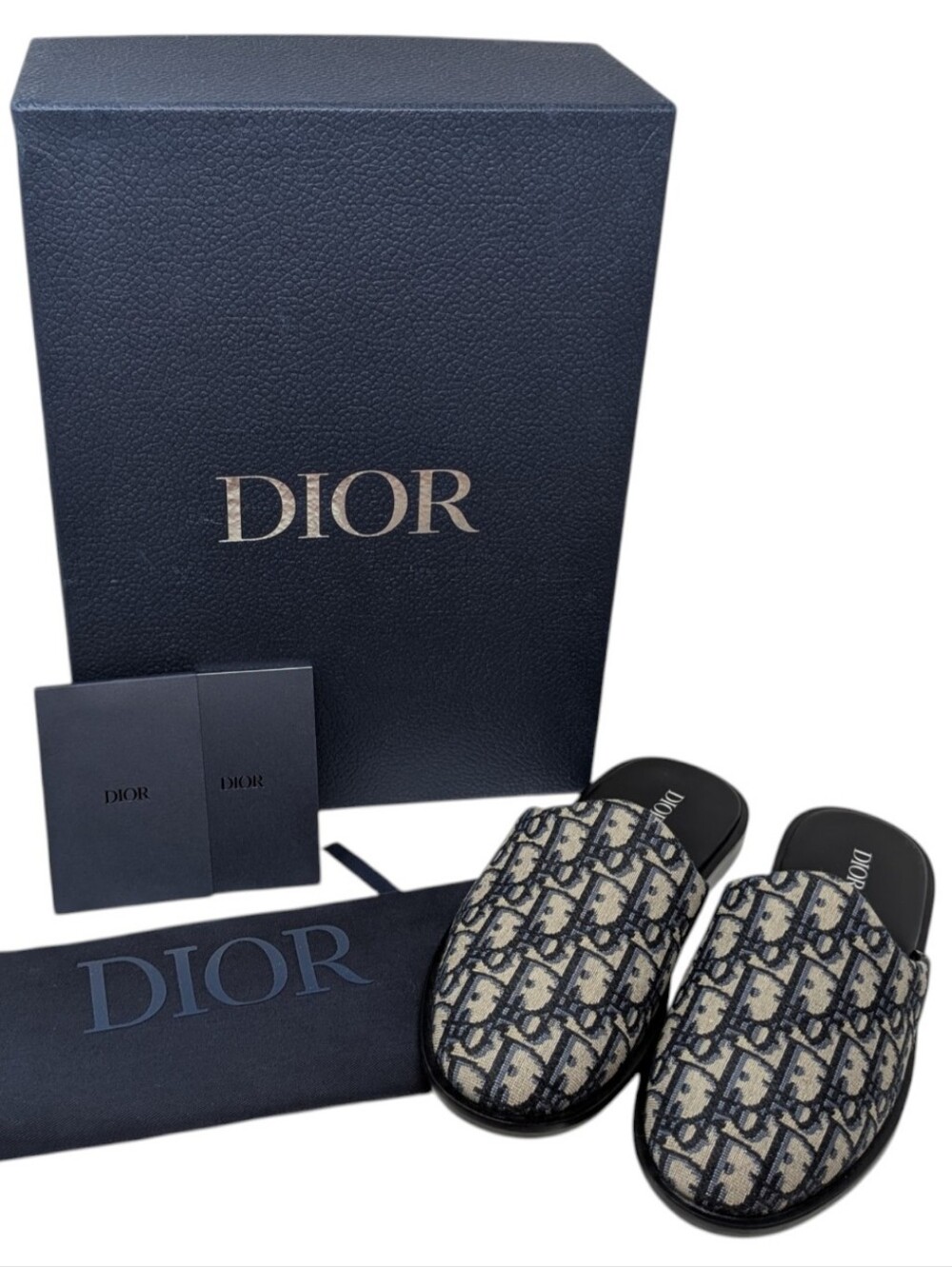 NIB Dior Oblique Navy Monogram Print Homme Indior Jaquard Mule Size EU 39